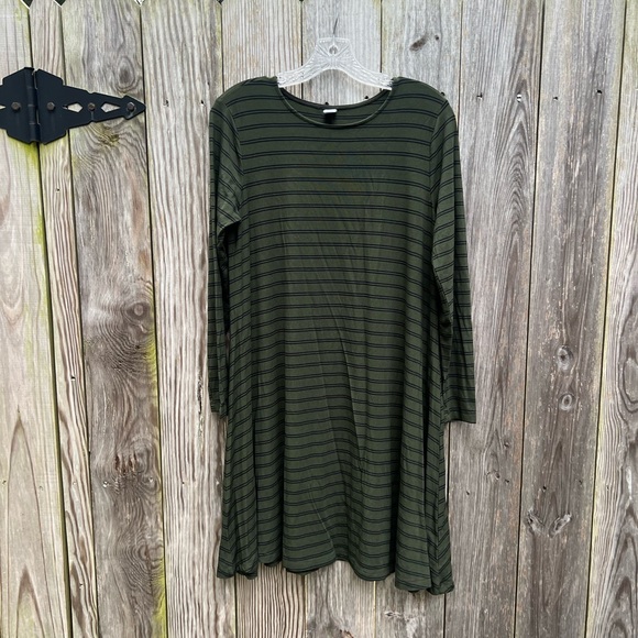 Old Navy Army Green and Black Stripe Swing Dress size Med - Picture 2 of 11
